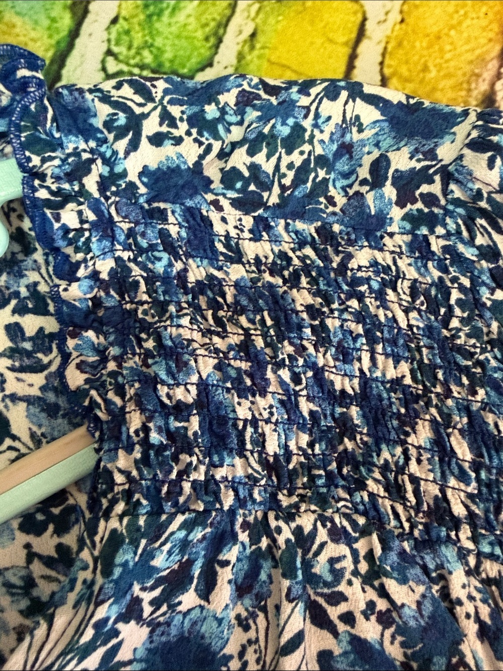 Terra & Sky Blue and White Floral Smocked Blouse - Picture 5 of 6